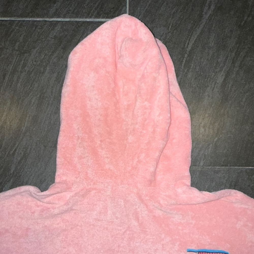 Celandine Pink Hooded Terry Crop Sweatshirt with Flamingo Embroidery - Picture 13 of 15